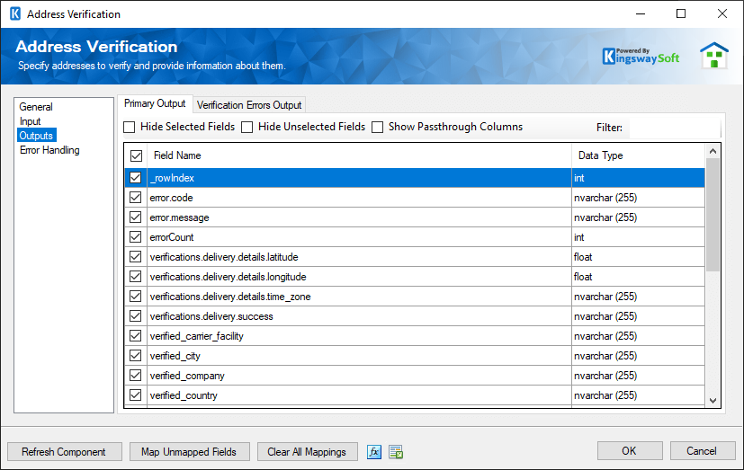 SSIS Address Vertification - Outputs